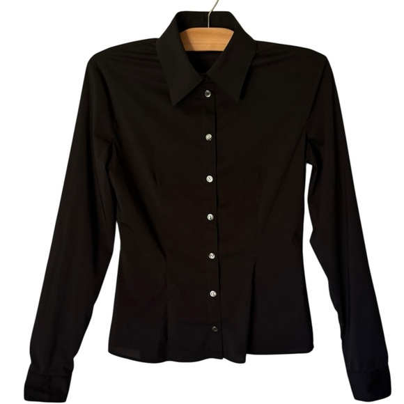 Versus Versace Classic Black Women's Button-Up Shirt Tailored Pleated Sz Small - Picture 1 of 9